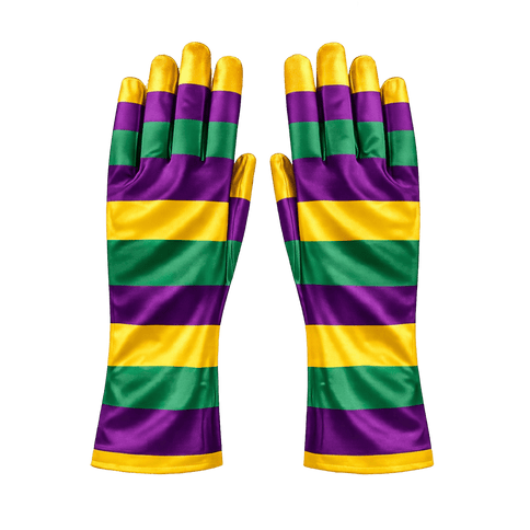 Mardi Gras Striped Short Parade Gloves - Mardi Gras Apparel - Accessories, Gloves, Mardi Gras - Gloves