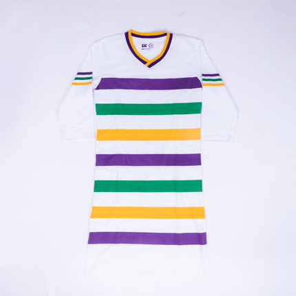 Mardi Gras Striped V - Neck Panel Dress - Mardi Gras Apparel - Adult, Collared, Dress - Dress