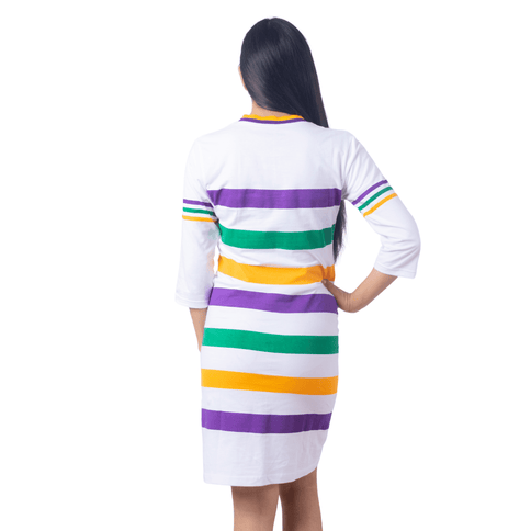 Mardi Gras Striped V - Neck Panel Dress - Mardi Gras Apparel - Adult, Collared, Dress - Dress