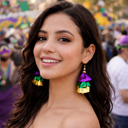 Mardi Gras Tiered Metallic Earrings - Mardi Gras Apparel - Accessories, accessory discount tier, Earrings - Earrings