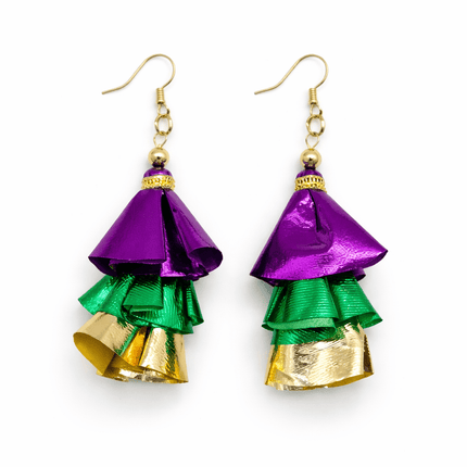Mardi Gras Tiered Metallic Earrings - Mardi Gras Apparel - Accessories, accessory discount tier, Earrings - Earrings