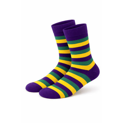 Mardi Gras Tri - Color Striped Crew Socks 9 - 11 - Mardi Gras Apparel - Accessories, Adult, Children's Unisex - Socks
