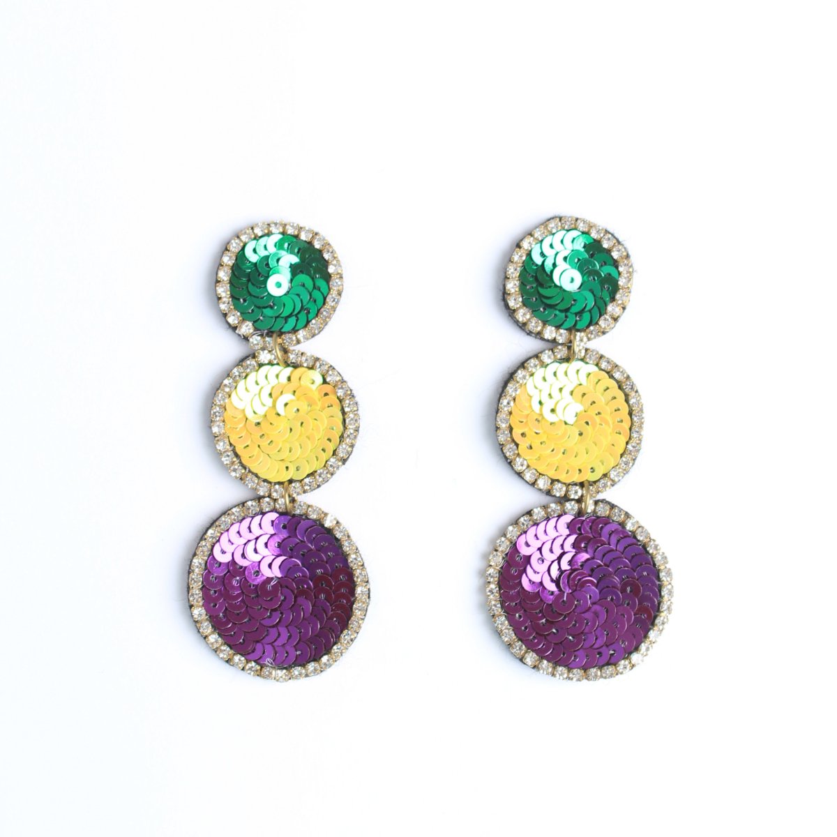 Mardi Gras Triple Sequin Circle Earrings - Mardi Gras Apparel - Earrings, Ladies, Mardi Gras - Earrings