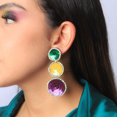 Mardi Gras Triple Sequin Circle Earrings - Mardi Gras Apparel - Earrings, Ladies, Mardi Gras - Earrings