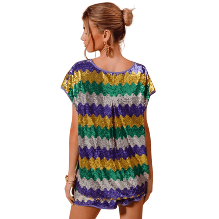 Mardi Gras Wavy Sequins Dolman Top - Mardi Gras Apparel - Adult, Bibi Top Chart, Gold - Sequin