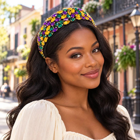 Mardi Gras Wide Jeweled Headband Purple, Green & Gold - Mardi Gras Apparel - Accessories, Headbands, Mardi Gras - Headband