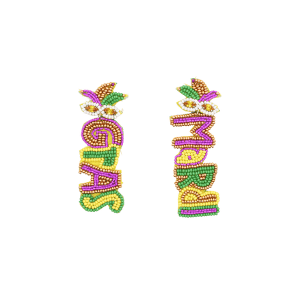Mardi Gras Word Beaded Earrings - Mardi Gras Apparel - Accessories, Adult, Earrings - Earrings