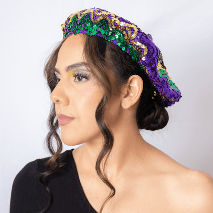 Mardi Gras Zigzag Sequin Beret Hat - Mardi Gras Apparel - Accessories, Hats, Mardi Gras - Hats