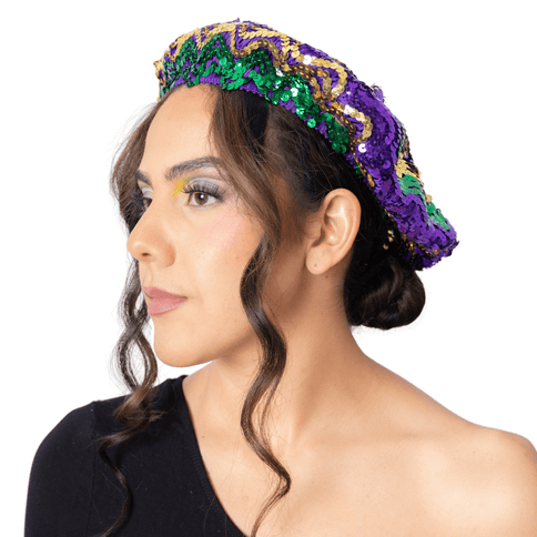 Mardi Gras Zigzag Sequin Beret Hat - Mardi Gras Apparel - Accessories, Hats, Mardi Gras - Hats