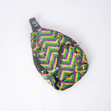 Mardi Gras Zigzag Sequin Crossbody Backpack - Mardi Gras Apparel - Accessories, Gold, Green - Bag