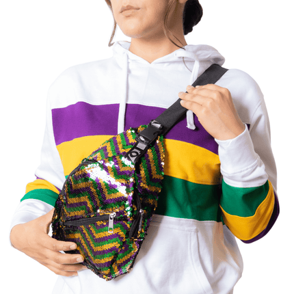 Mardi Gras Zigzag Sequin Crossbody Backpack - Mardi Gras Apparel - Accessories, Gold, Green - Bag