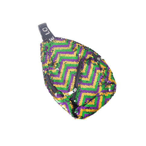 Mardi Gras Zigzag Sequin Crossbody Backpack - Mardi Gras Apparel - Accessories, Gold, Green - Bag