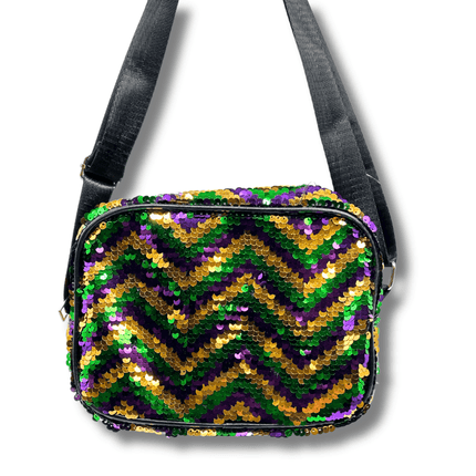 Mardi Gras Zigzag Sequin Fanny Mini Pack - Mardi Gras Apparel - Accessories, Gold, Green - Bag