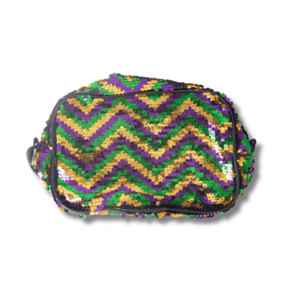 Mardi Gras Zigzag Sequin Fanny Mini Pack - Mardi Gras Apparel - Accessories, Gold, Green - Bag