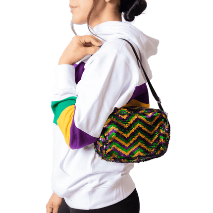 Mardi Gras Zigzag Sequin Fanny Mini Pack - Mardi Gras Apparel - Accessories, Gold, Green - Bag