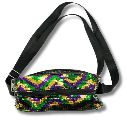 Mardi Gras Zigzag Sequin Fanny Mini Pack - Mardi Gras Apparel - Accessories, Gold, Green - Bag