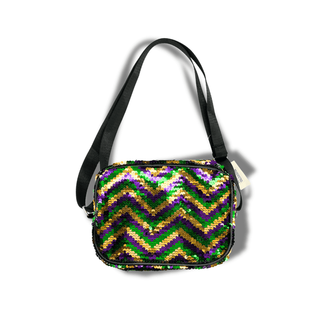 Mardi Gras Zigzag Sequin Fanny Mini Pack - Mardi Gras Apparel - Accessories, Gold, Green - Bag