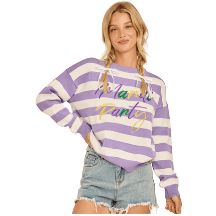 Mardi Party Striped Knit Sweater - Mardi Gras Apparel - Adult, apparel discount tier, Bibi - Sweaters