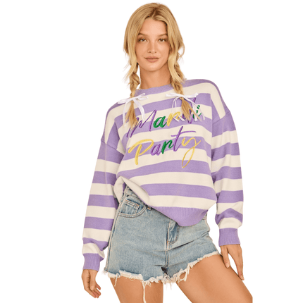 Mardi Party Striped Knit Sweater - Mardi Gras Apparel - Adult, apparel discount tier, Bibi - Sweaters
