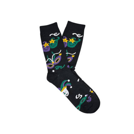 Men's Mardi Gras Jester Mask Crew Socks - Black - Mardi Gras Apparel - Accessories, Adult, Mardi Gras - Socks