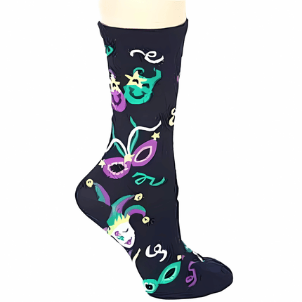 Men's Mardi Gras Jester Mask Crew Socks - Black - Mardi Gras Apparel - Accessories, Adult, Mardi Gras - Socks