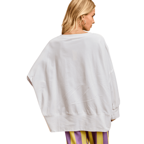 Multi Dots Mardi Letter Patch Oversized Top - Mardi Gras Apparel - Adult, Bibi, Bibi Top Chart - Sweaters