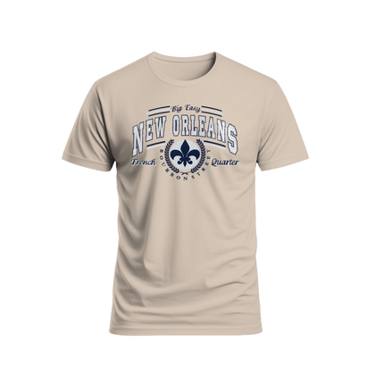 New Orleans Big Easy Fleur de Lis T-Shirt Sand - Mardi Gras Apparel - new orleans tshirt, Short Sleeve, - Tee - Shirt