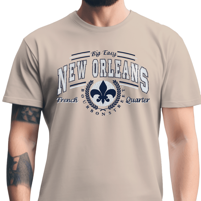 New Orleans Big Easy Fleur de Lis T-Shirt Sand - Mardi Gras Apparel - new orleans tshirt, Short Sleeve, - Tee - Shirt