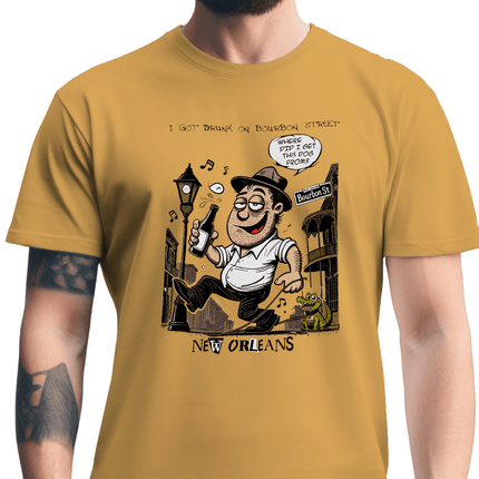 New Orleans Bourbon Street I Got Drunk T-Shirt Gold - Mardi Gras Apparel - new orleans tshirt, Short Sleeve, - Tee - Shirt