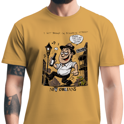 New Orleans Bourbon Street I Got Drunk T-Shirt Gold - Mardi Gras Apparel - new orleans tshirt, Short Sleeve, - Tee - Shirt