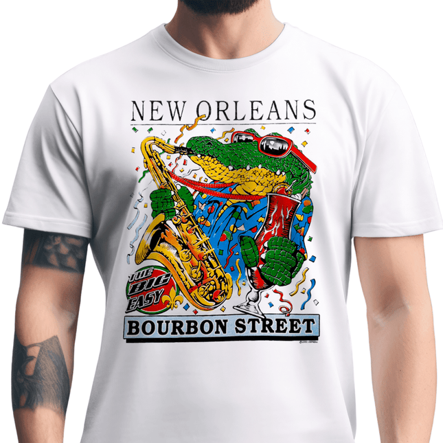 New Orleans Bourbon Street Jazz Alligator T-Shirt Unisex - Mardi Gras Apparel - new orleans tshirt, Short Sleeve, - Tee - Shirt