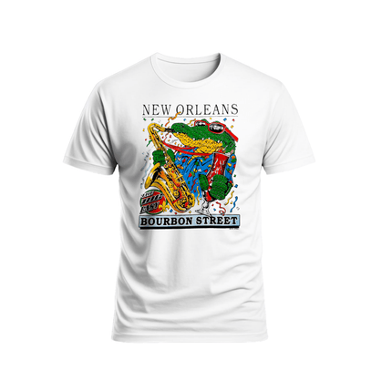 New Orleans Bourbon Street Jazz Alligator T-Shirt Unisex - Mardi Gras Apparel - new orleans tshirt, Short Sleeve, - Tee - Shirt
