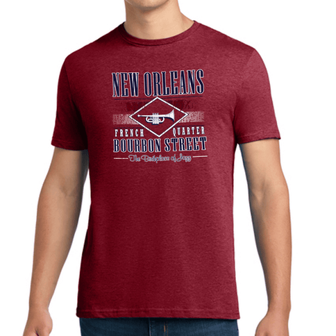 New Orleans Bourbon Street Jazz T-Shirt Heather Cherry - Mardi Gras Apparel - new orleans tshirt, Short Sleeve, - Tee - Shirt