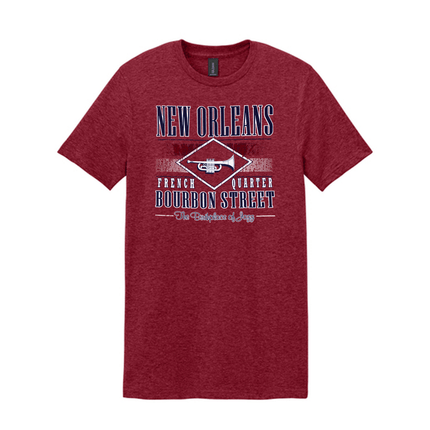 New Orleans Bourbon Street Jazz T-Shirt Heather Cherry - Mardi Gras Apparel - new orleans tshirt, Short Sleeve, - Tee - Shirt