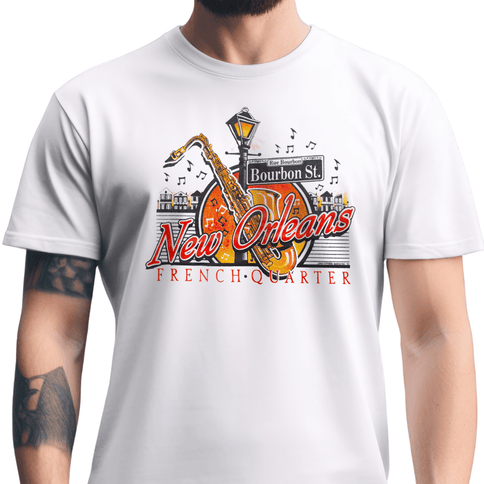 New Orleans French Quarter Bourbon Street Jazz Saxophone T-Shirt Unisex - Mardi Gras Apparel - new orleans tshirt, Short Sleeve, - Tee - Shirt