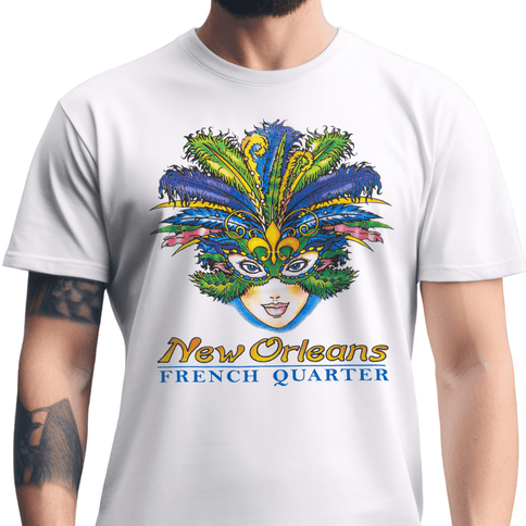 New Orleans French Quarter Feather Mask Mardi Gras T-Shirt Unisex - Mardi Gras Apparel - new orleans tshirt, Short Sleeve, - Tee - Shirt