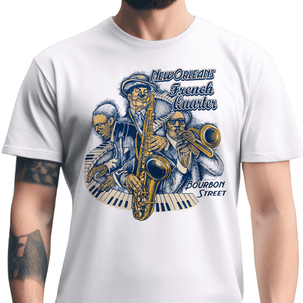 New Orleans French Quarter Jazz Band Graphic T-Shirt Unisex - Mardi Gras Apparel - new orleans tshirt, Short Sleeve, - Tee - Shirt