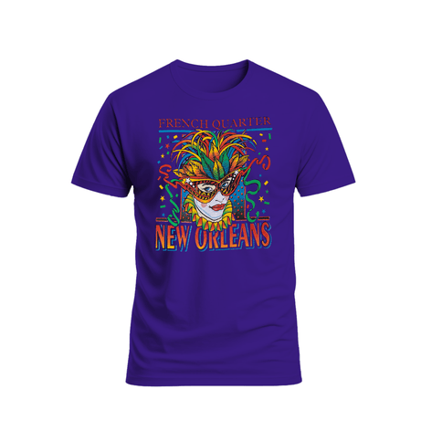 New Orleans French Quarter Mardi Gras Mask T-Shirt Purple - Mardi Gras Apparel - new orleans tshirt, Short Sleeve, - Tee - Shirt
