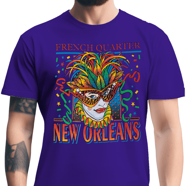 New Orleans French Quarter Mardi Gras Mask T-Shirt Purple - Mardi Gras Apparel - new orleans tshirt, Short Sleeve, - Tee - Shirt