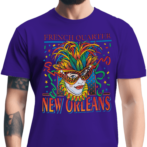 New Orleans French Quarter Mardi Gras Mask T-Shirt Purple - Mardi Gras Apparel - new orleans tshirt, Short Sleeve, - Tee - Shirt