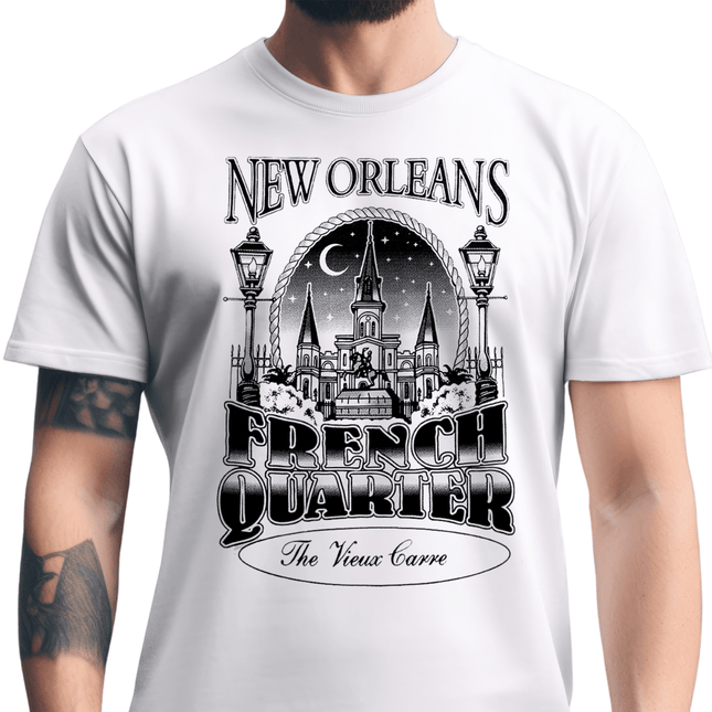 New Orleans French Quarter The Vieux Carré Night Scene T-Shirt Unisex - Mardi Gras Apparel - new orleans tshirt, Short Sleeve, - Tee - Shirt