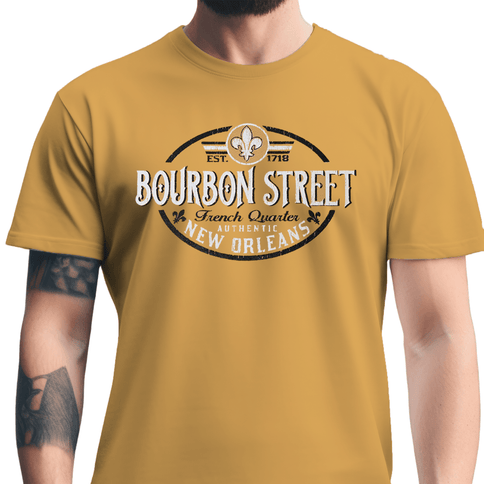 New Orleans French Quarter Vintage Design T-Shirt Gold - Mardi Gras Apparel - new orleans tshirt, Short Sleeve, - Tee - Shirt
