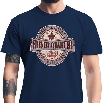 New Orleans French Quarter Vintage Seal T-Shirt Navy - Mardi Gras Apparel - new orleans tshirt, Short Sleeve, - Tee - Shirt