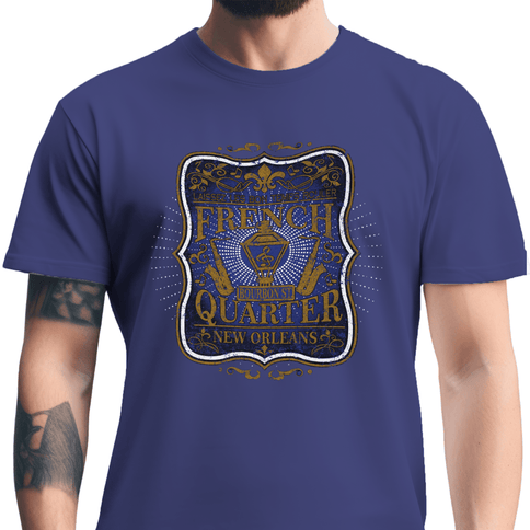 New Orleans French Quarter Vintage T-Shirt Cobalt Blue - Mardi Gras Apparel - new orleans tshirt, Short Sleeve, - Tee - Shirt