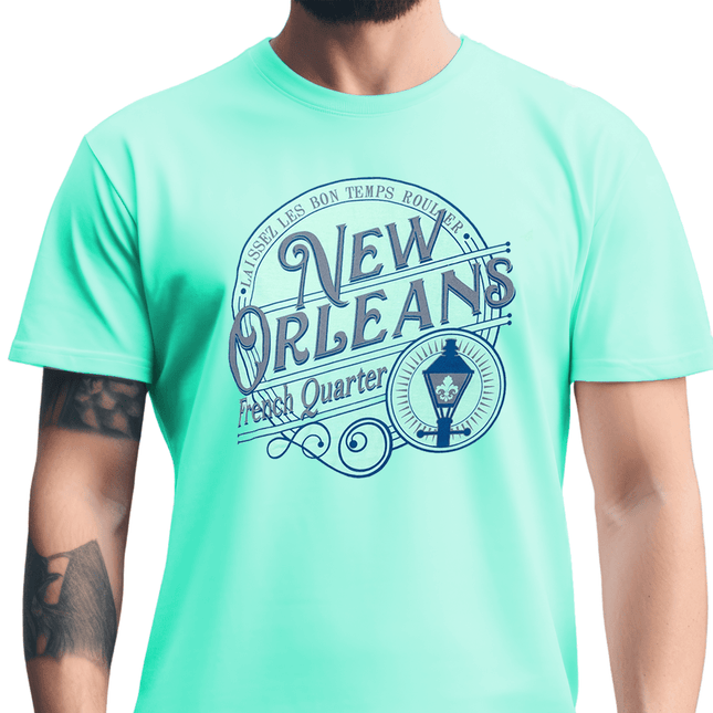 New Orleans French Quarter Vintage T-Shirt Mint - Mardi Gras Apparel - new orleans tshirt, Short Sleeve, - Tee - Shirt