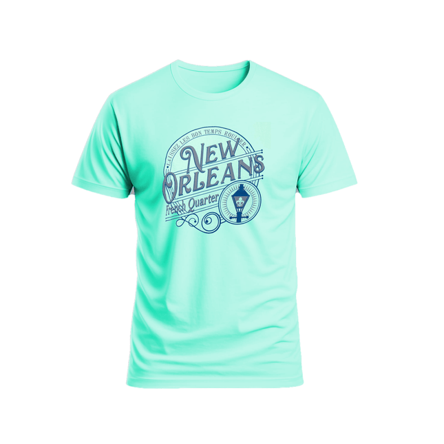 New Orleans French Quarter Vintage T-Shirt Mint - Mardi Gras Apparel - new orleans tshirt, Short Sleeve, - Tee - Shirt