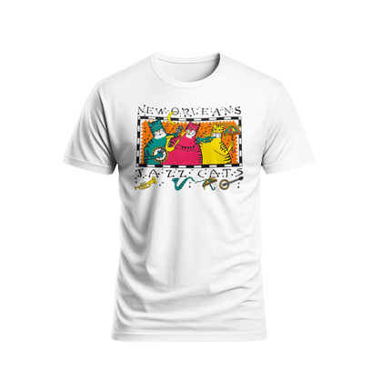 New Orleans Jazz Cats Colorful French Quarter Music T-Shirt Unisex - Mardi Gras Apparel - new orleans tshirt, Short Sleeve, - Tee - Shirt