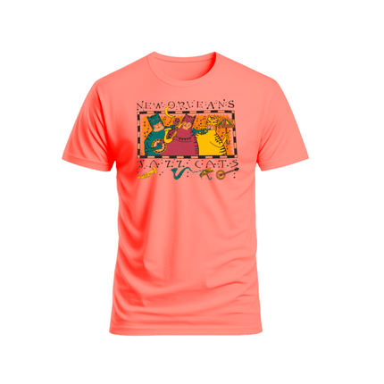 New Orleans Jazz Cats T-Shirt Tarty Orange - Mardi Gras Apparel - new orleans tshirt, Short Sleeve, - Tee - Shirt