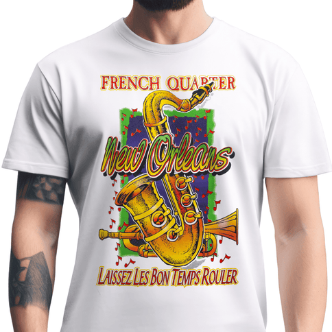 New Orleans Laissez Les Bon Temps Rouler Jazz Saxophone T-Shirt Unisex - Mardi Gras Apparel - new orleans tshirt, Short Sleeve, - Tee - Shirt