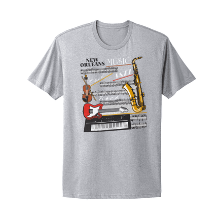 New Orleans Music Instruments T-Shirt Sports Gray - Mardi Gras Apparel - new orleans tshirt, Short Sleeve, - Tee - Shirt